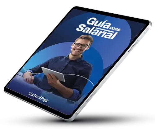 Tablet mostrando la portada de la Guía Salarial 2026 de Michael Page.